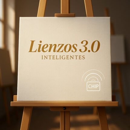 Lienzos 3.0 inteligentes con chip NFC incrustado sobre caballete de madera